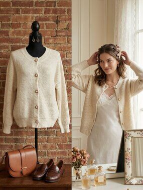 Off White Pearl Button Cardigan Size S/M Coquette Coastal Grandmother